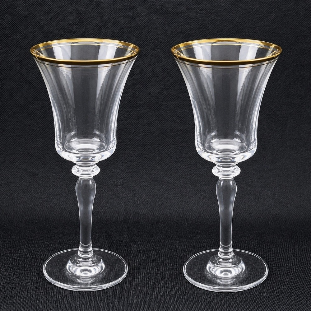 Mikasa Jamestown handblown Wine Glasses Gold Rim Flared Tulip Baluster Stem 2pc - Picture 1 of 8